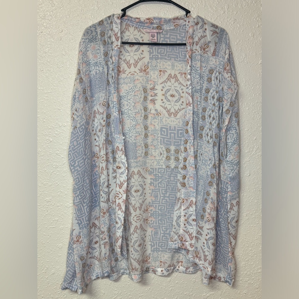 Victorias Secret Robe Kimono Sz OS Blue Design Sleeveless